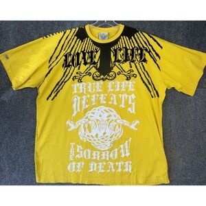 Y2K Blac Label Love Life Yellow AOP Short Sleeve Shirt 4XL Affliction Style